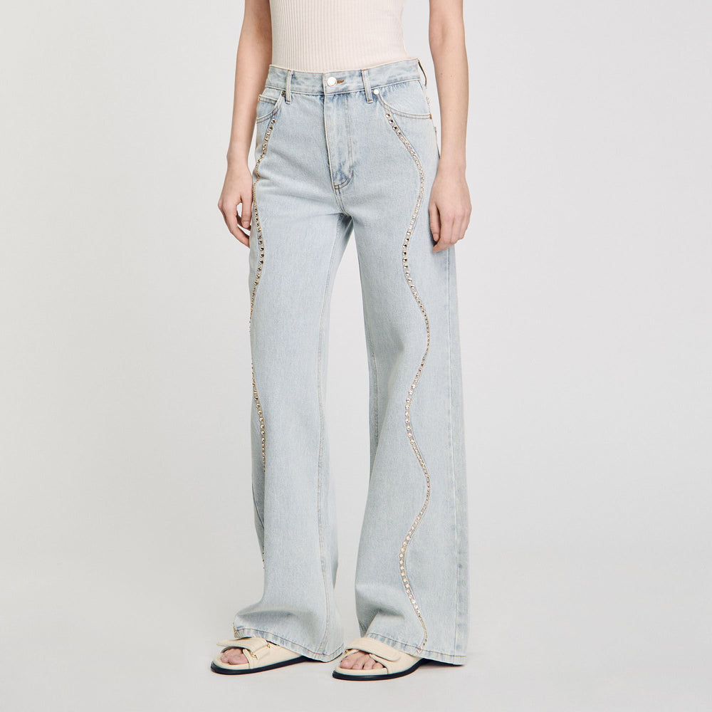 Jeans with rhinestone stripes Light Bu Jean Sandro Women