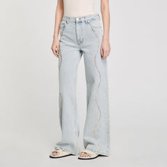 Jeans with rhinestone stripes Light Bu Jean Sandro Women