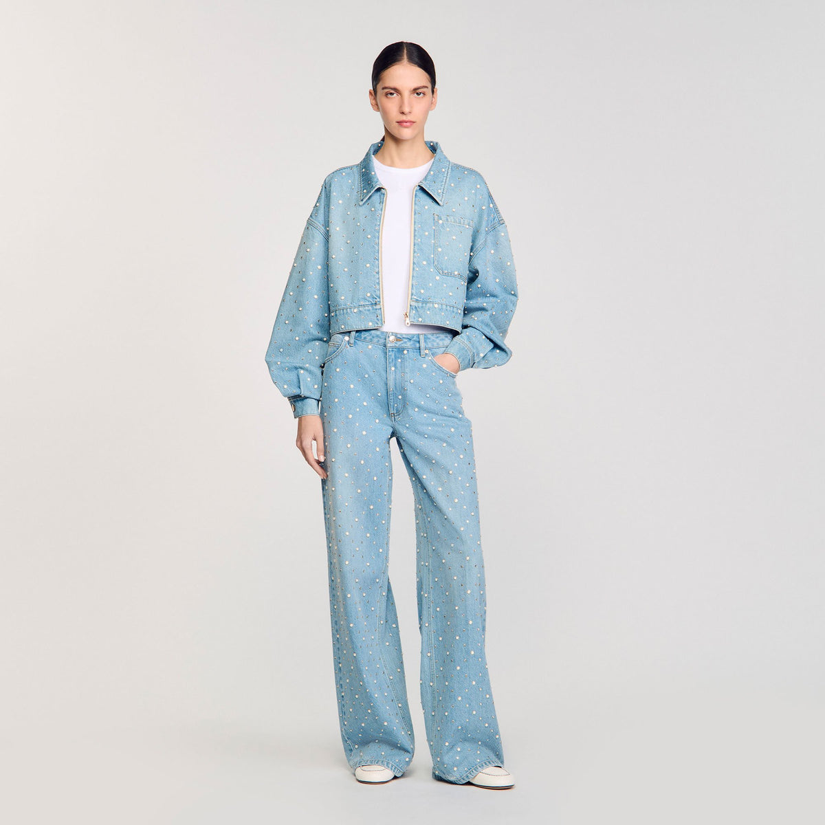 Rhinestone and beaded jeans Blue Jean Sandro Women