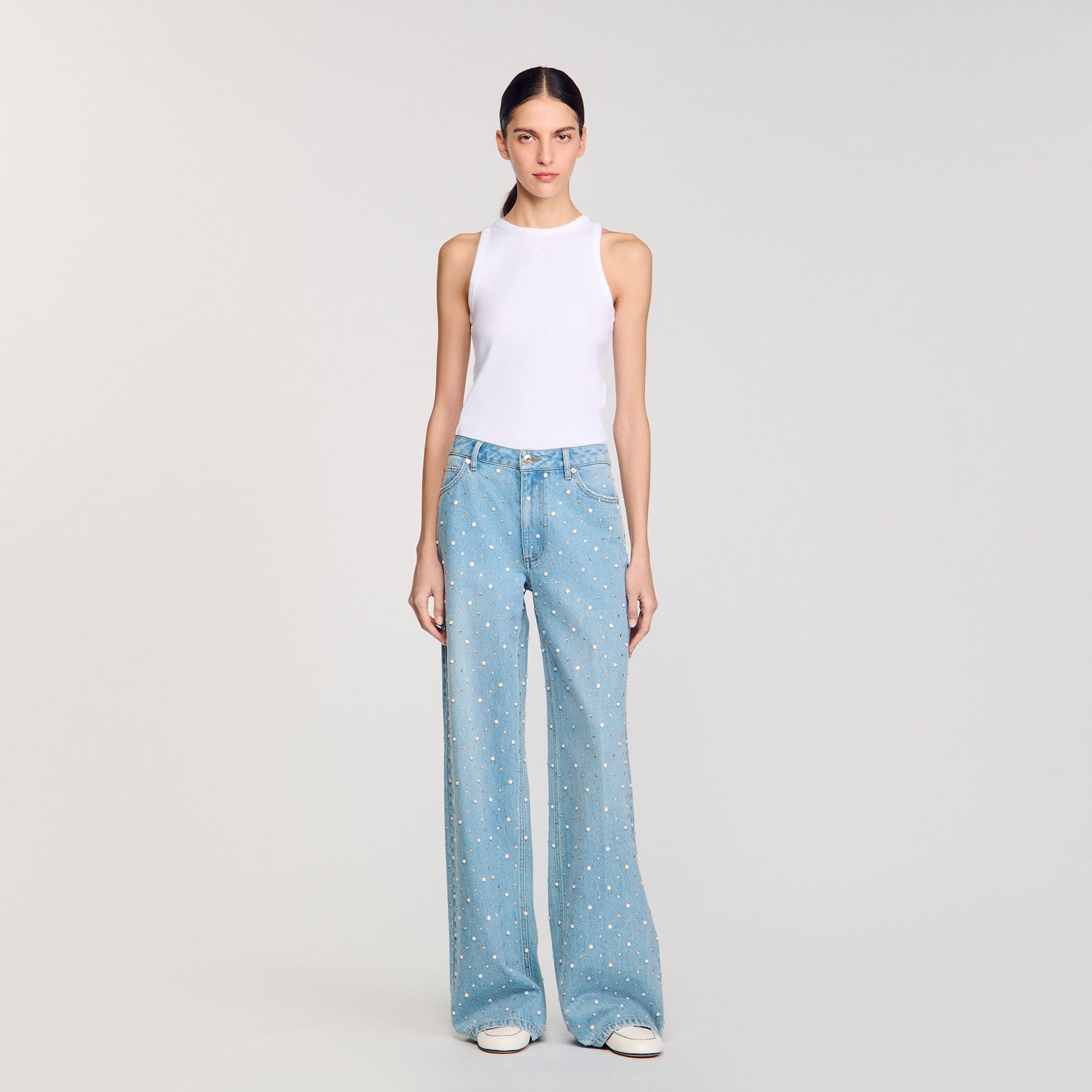 Rhinestone and beaded jeans Blue Jean Sandro Women
