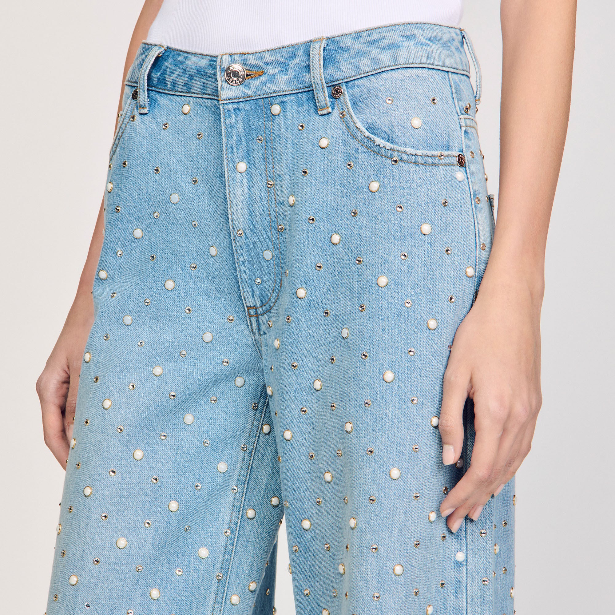 Rhinestone and beaded jeans Blue Jean Sandro Women