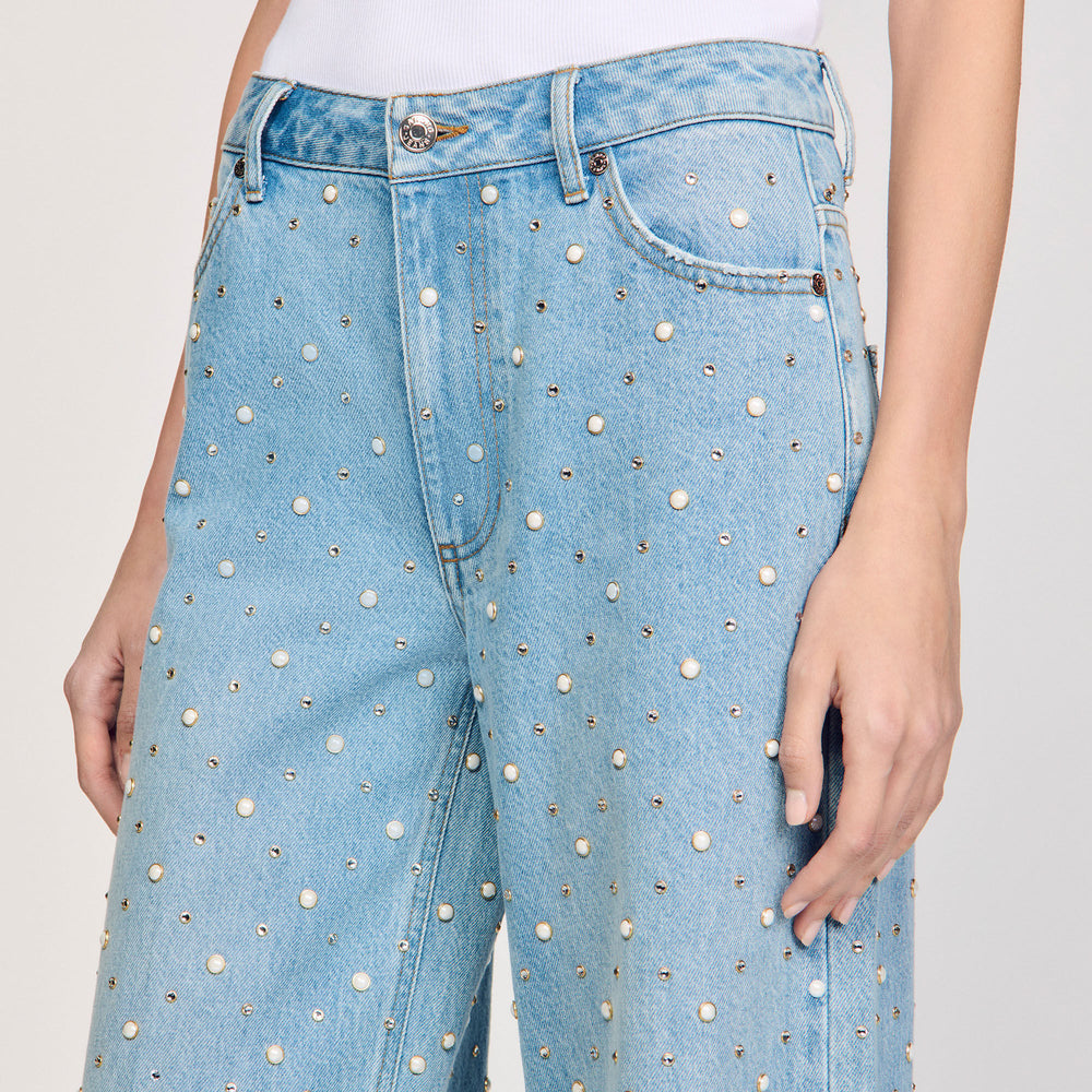 Rhinestone and beaded jeans Blue Jean Sandro Women