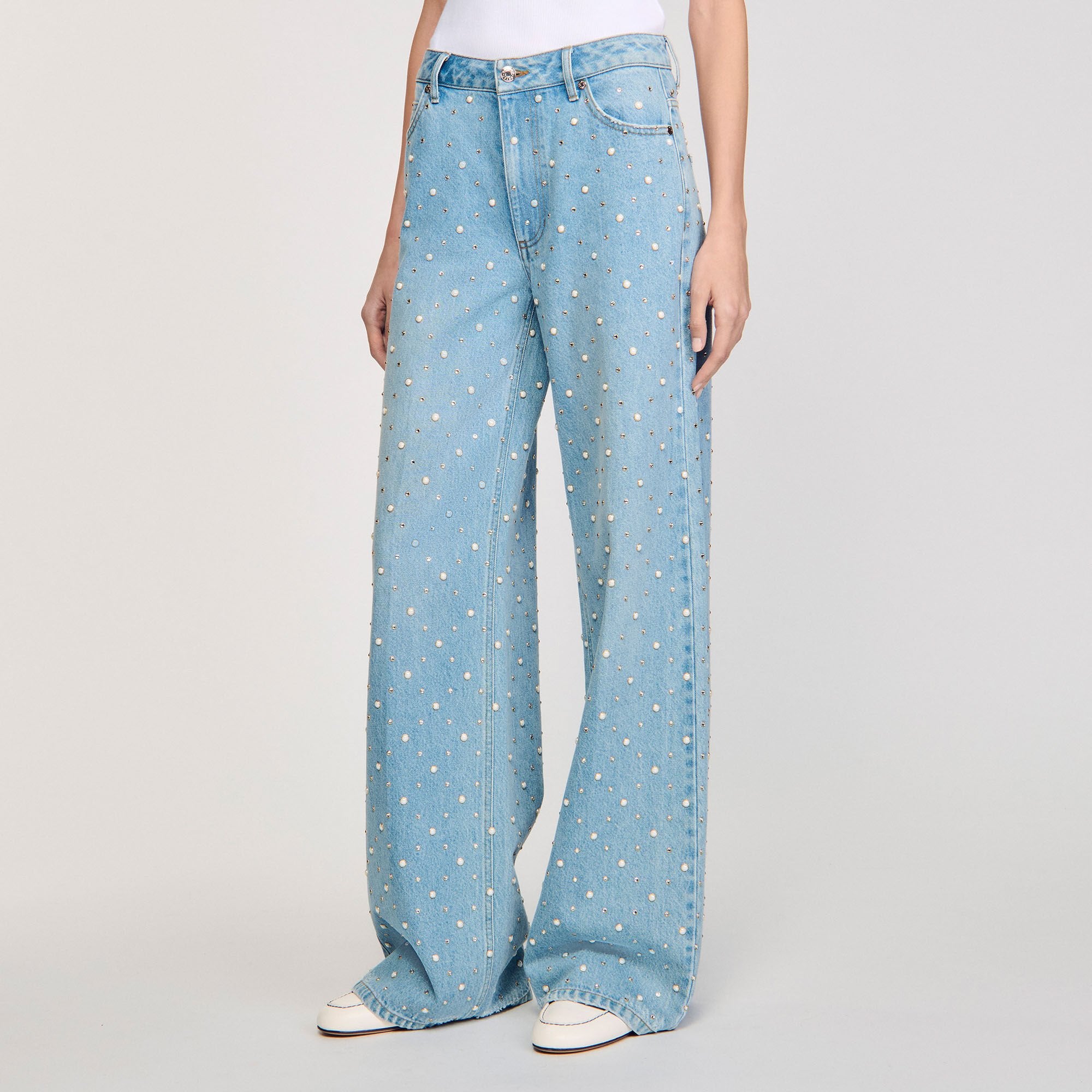 Rhinestone and beaded jeans Blue Jean Sandro Women