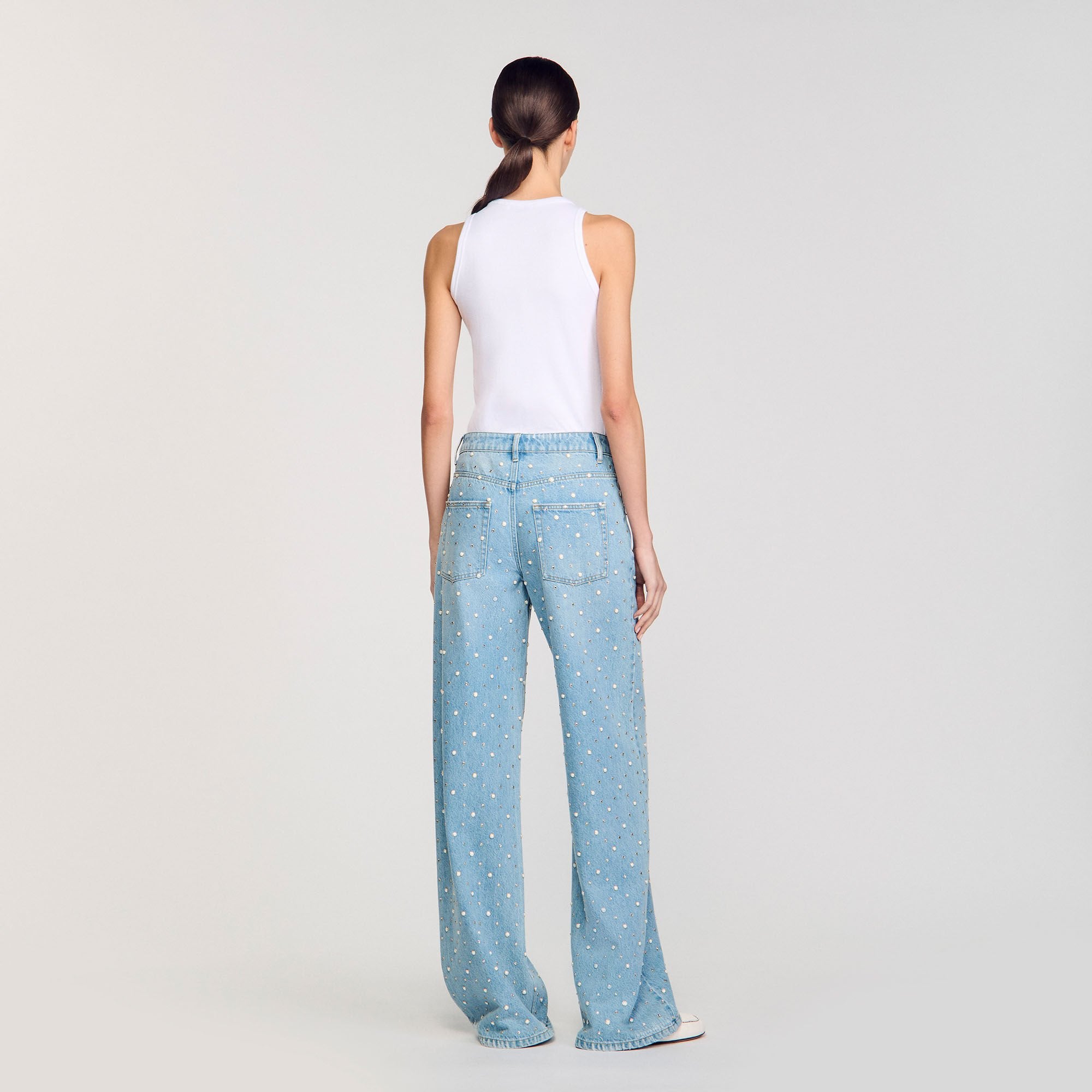Rhinestone and beaded jeans Blue Jean Sandro Women