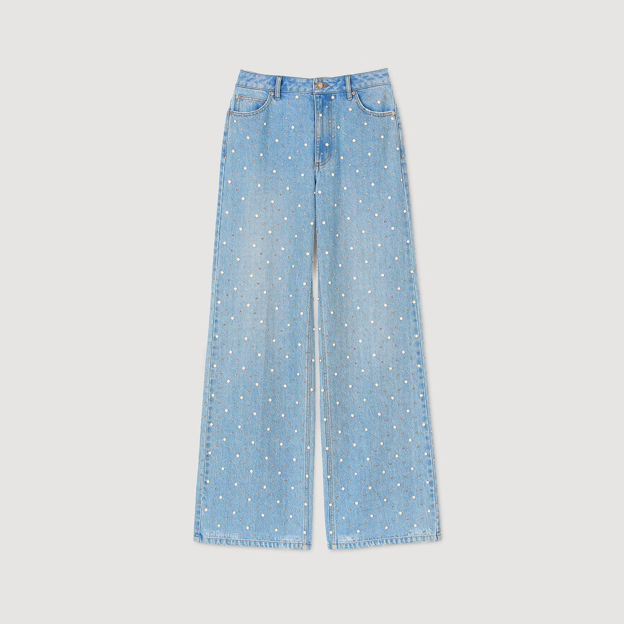 Rhinestone and beaded jeans Blue Jean Sandro Women