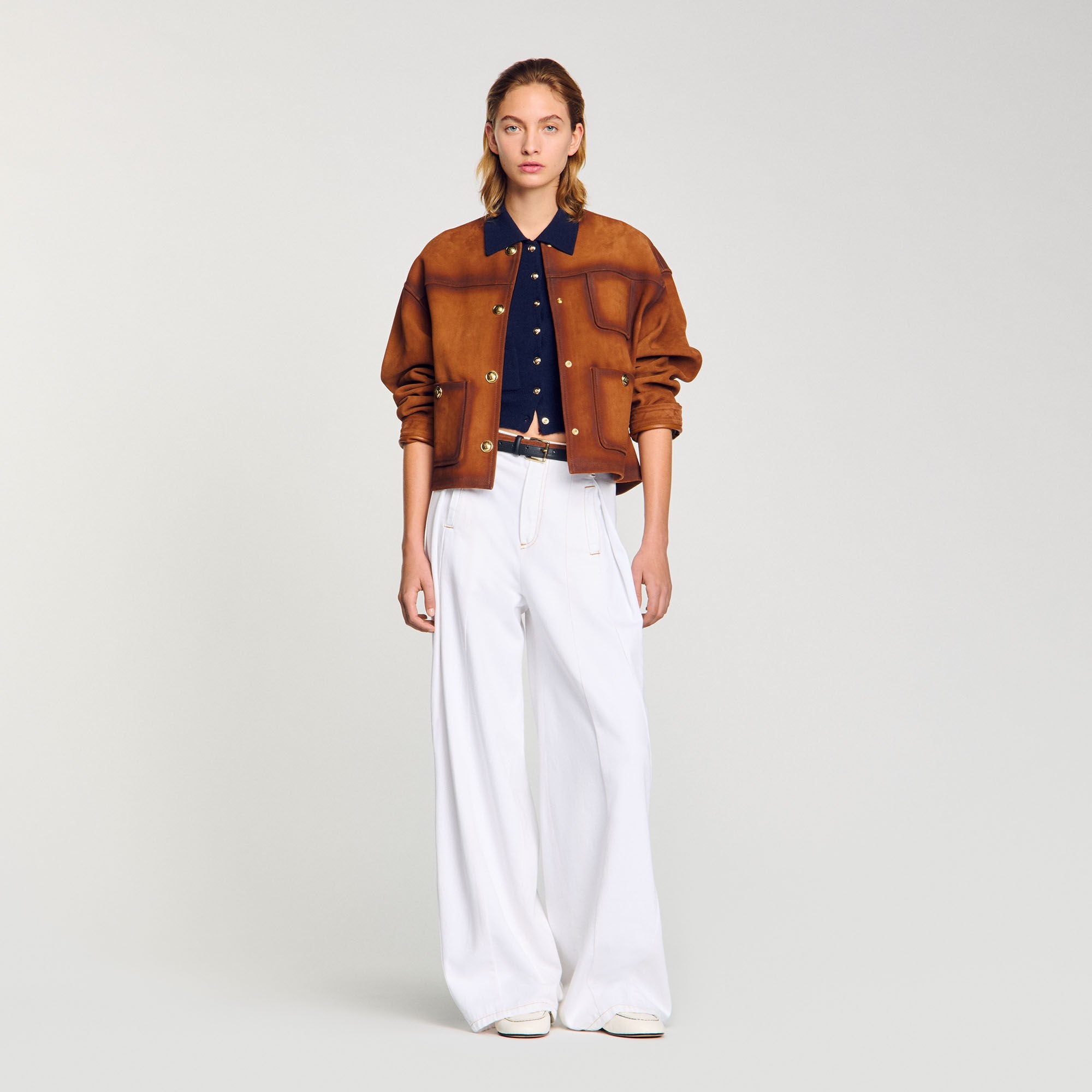 Topstitched wide-leg jeans White Sandro Women