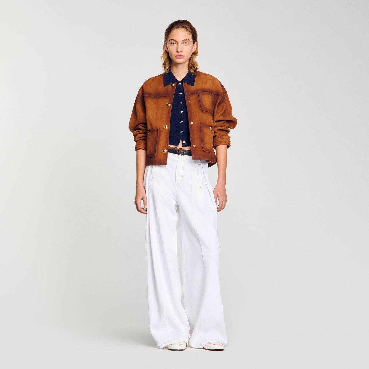 Topstitched wide-leg jeans White Sandro Women