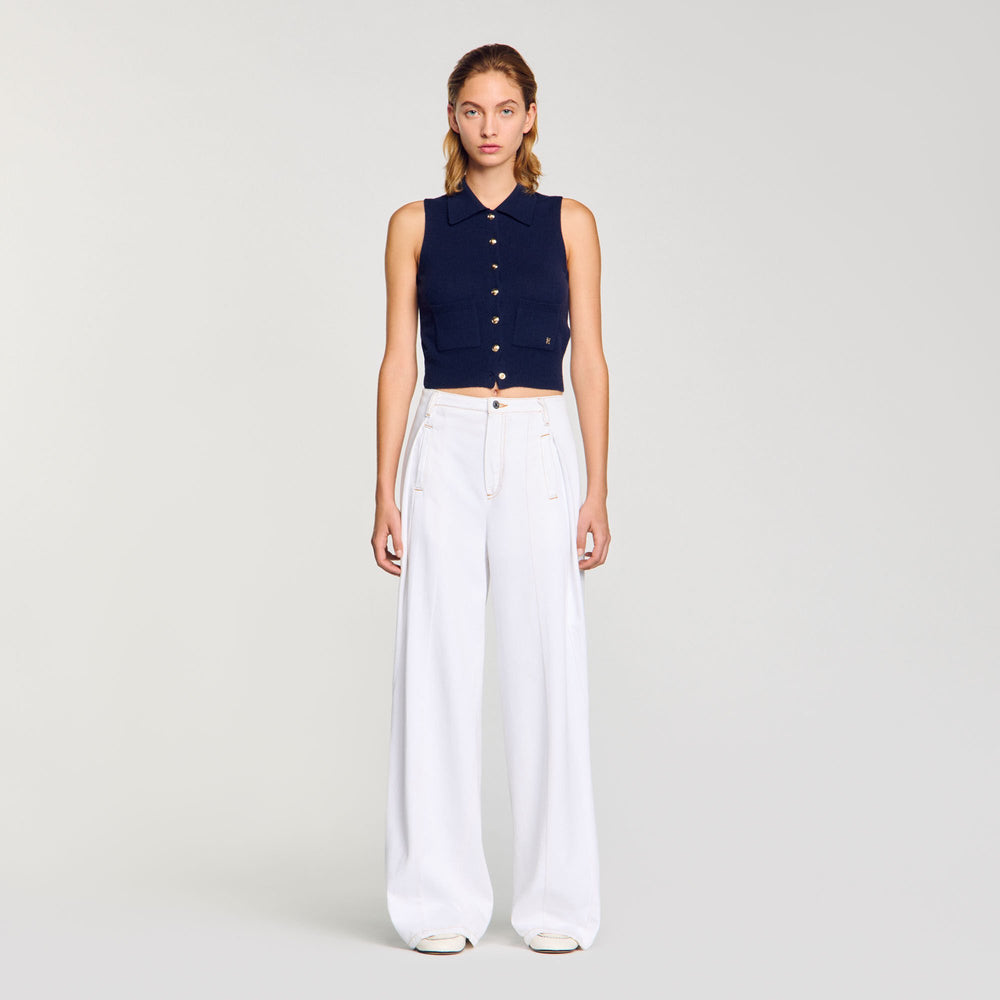 Topstitched wide-leg jeans White Sandro Women