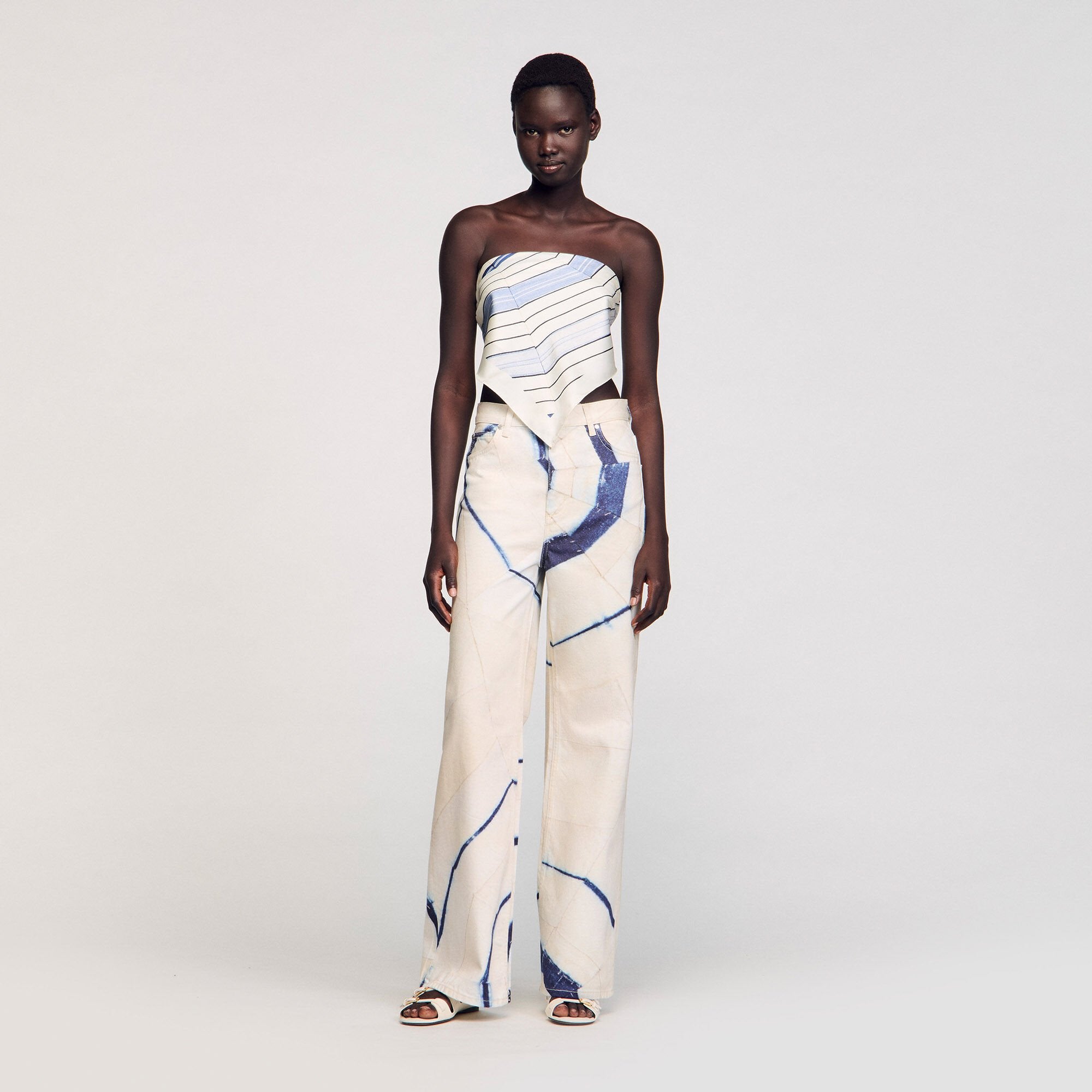 Wide-leg striped jeans Ecru Sandro Women