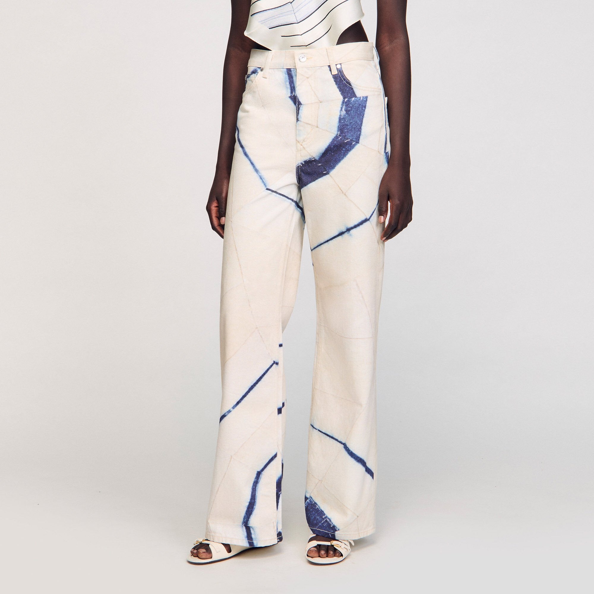 Wide-leg striped jeans Ecru Sandro Women