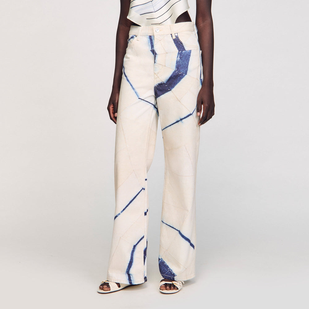Wide-leg striped jeans Ecru Sandro Women