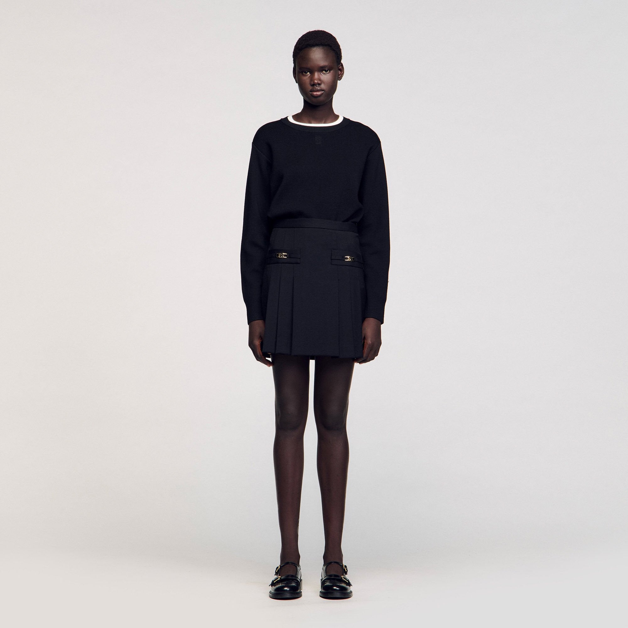 Mini skirt with stitched pleats Black Sandro Women