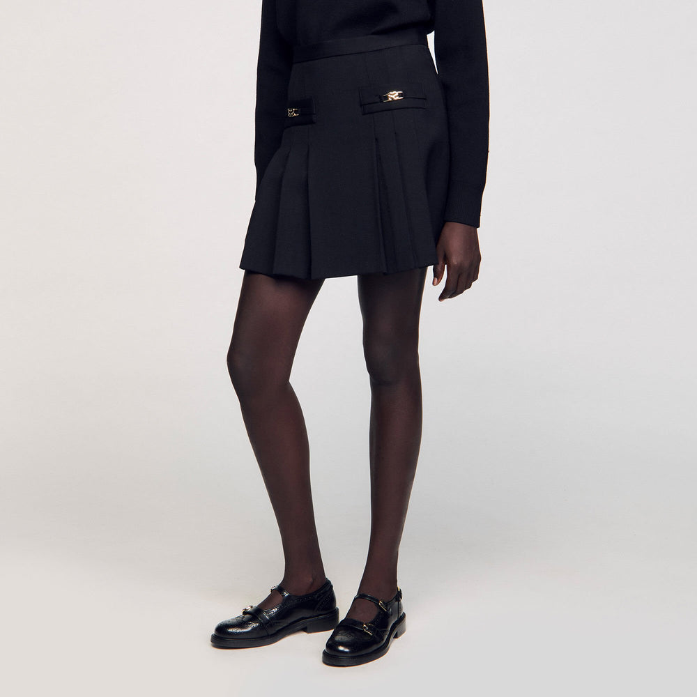 Mini skirt with stitched pleats Black Sandro Women