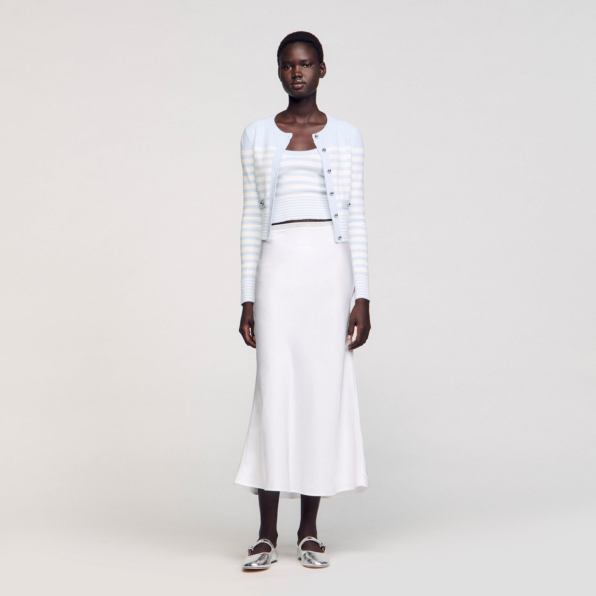 Maxi satin-effect skirt Ecru Sandro Women