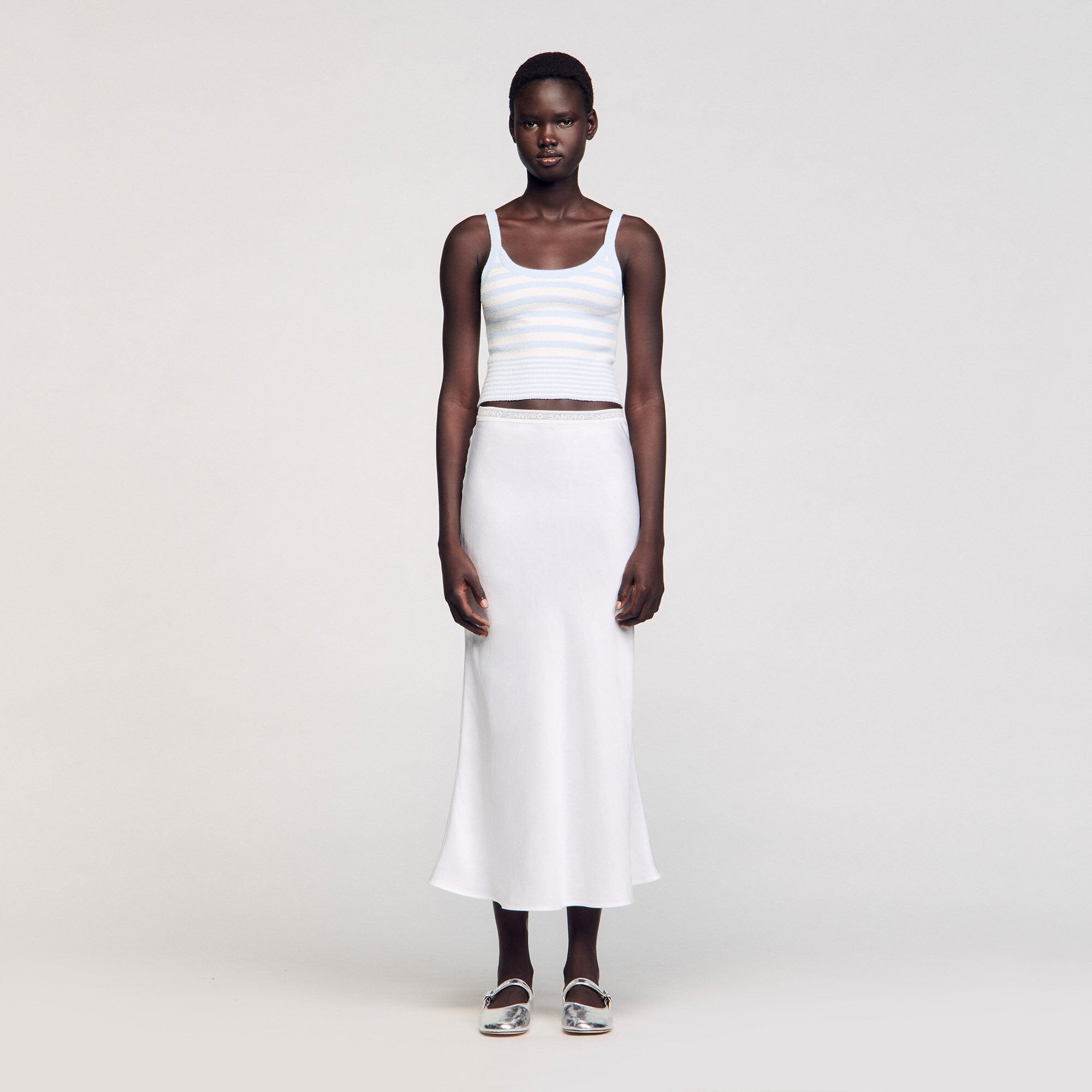 Maxi satin-effect skirt Ecru Sandro Women
