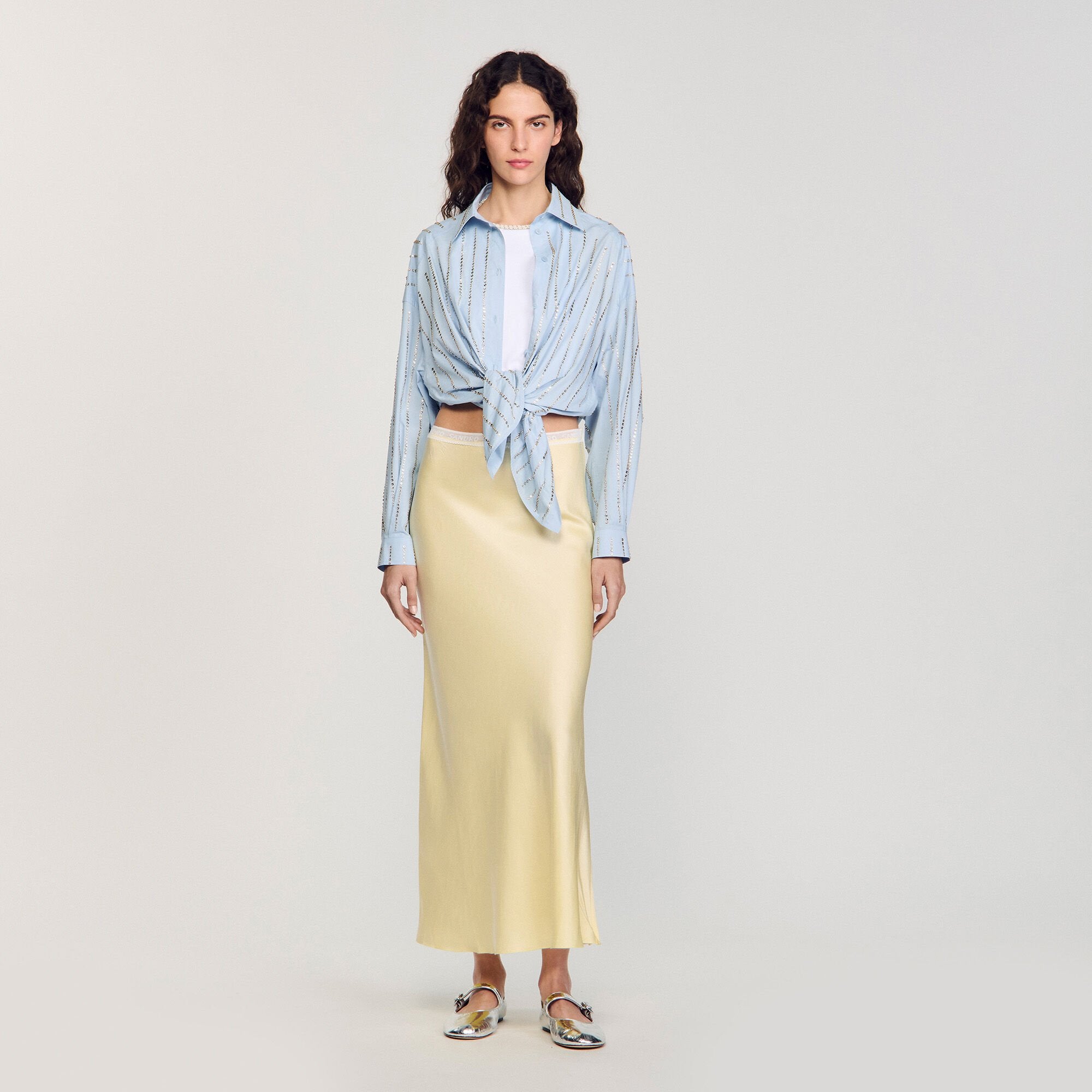 Maxi satin-effect skirt Yellow Sandro Women