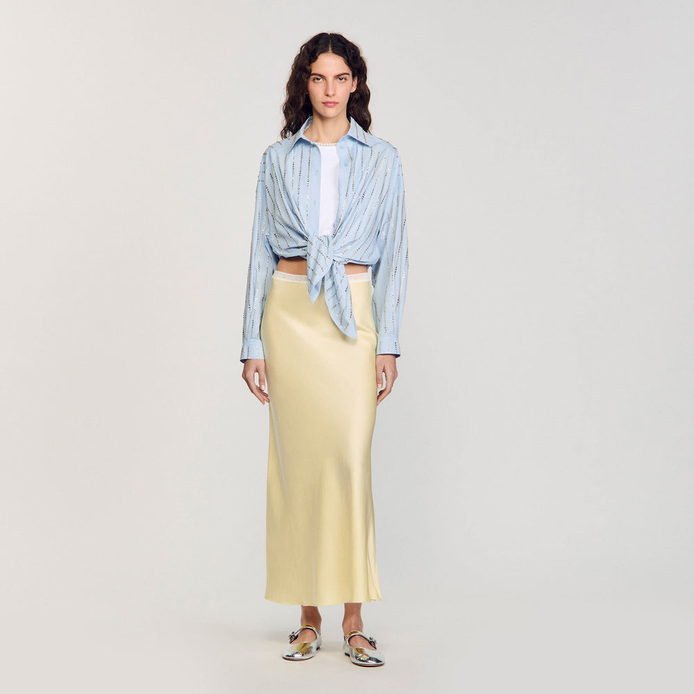 Maxi satin-effect skirt Yellow Sandro Women