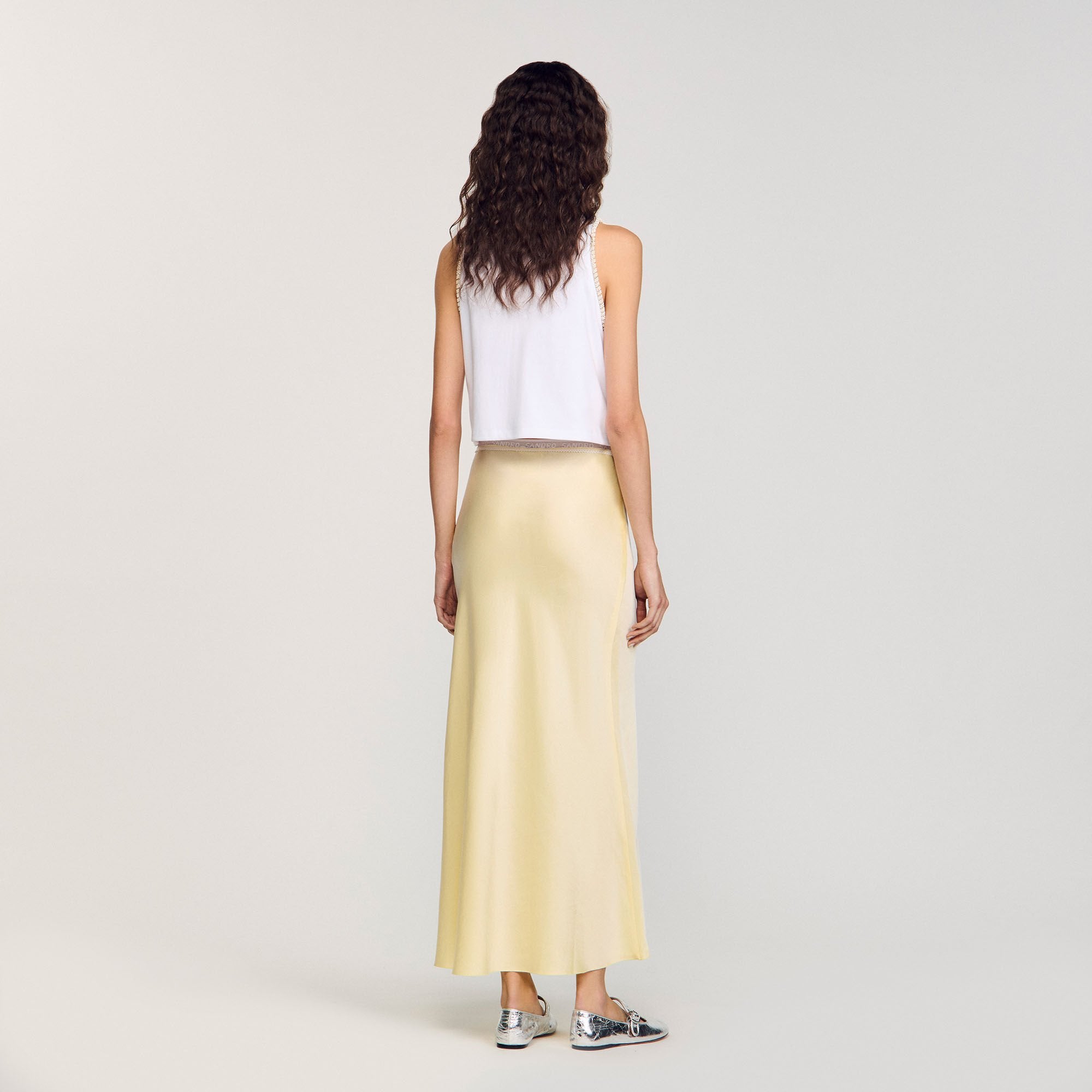 Maxi satin-effect skirt Yellow Sandro Women