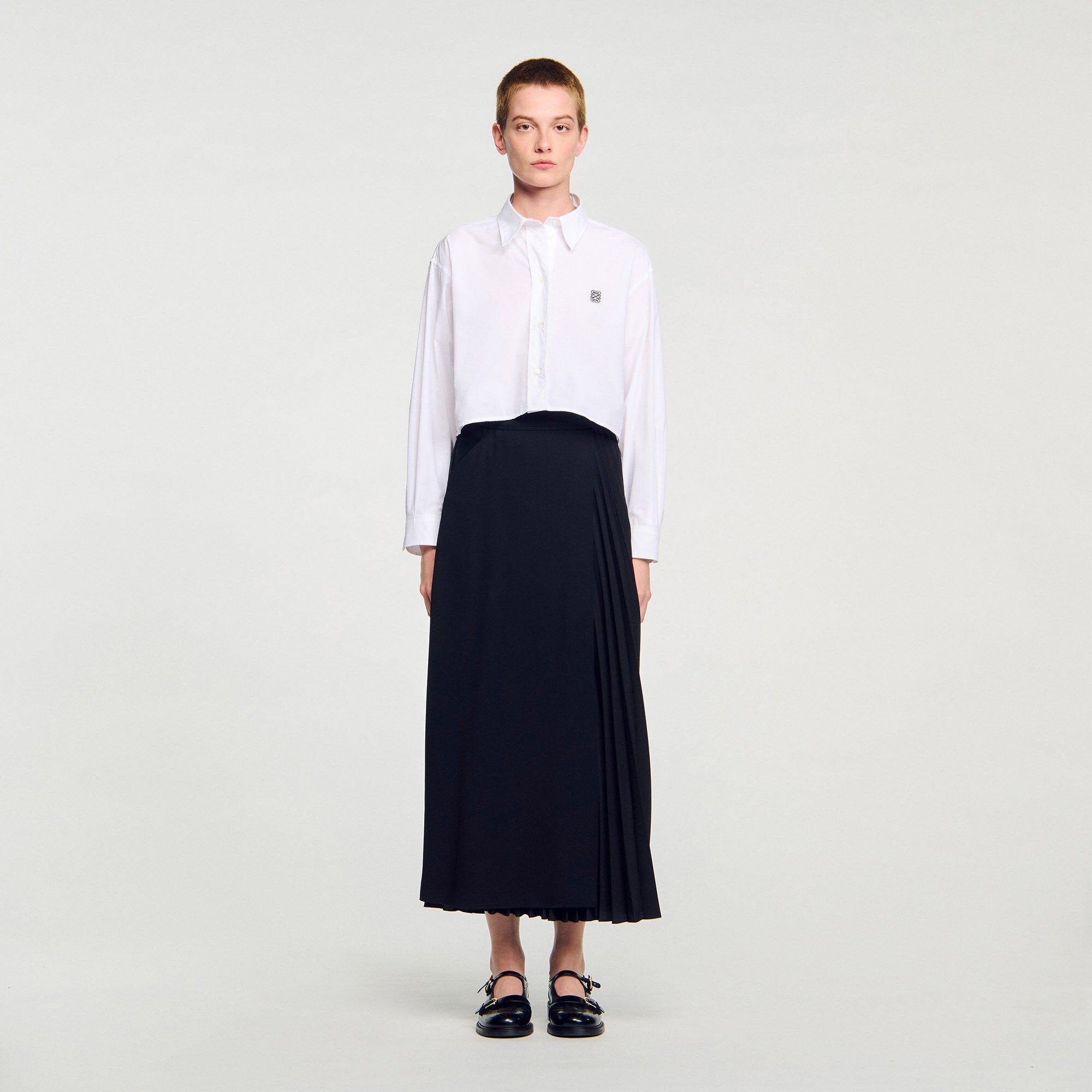 Curb chain buckle pleated skirt Black Sandro Women