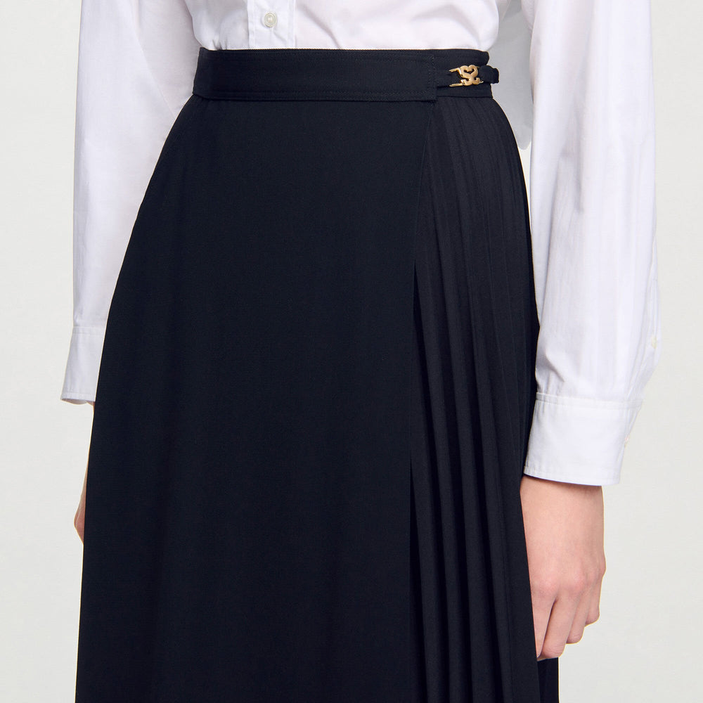 Curb chain buckle pleated skirt Black Sandro Women