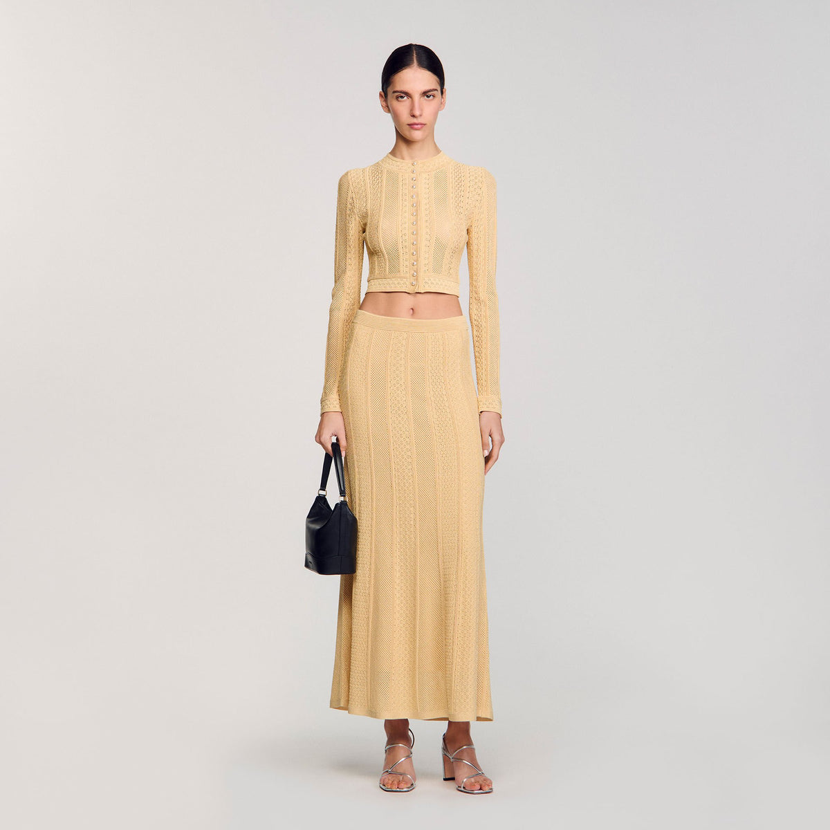 Pointelle knit maxi skirt Gold Sandro Women