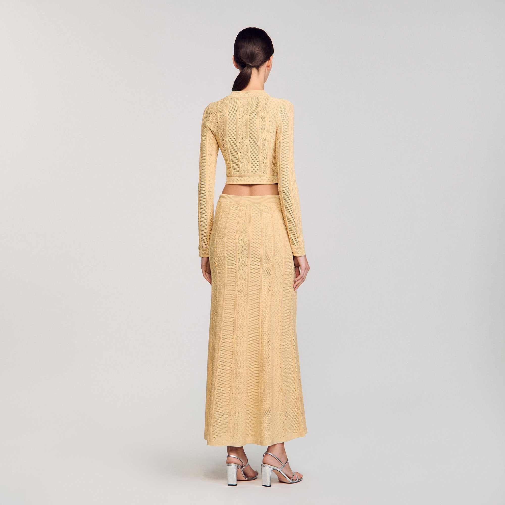 Pointelle knit maxi skirt Gold Sandro Women