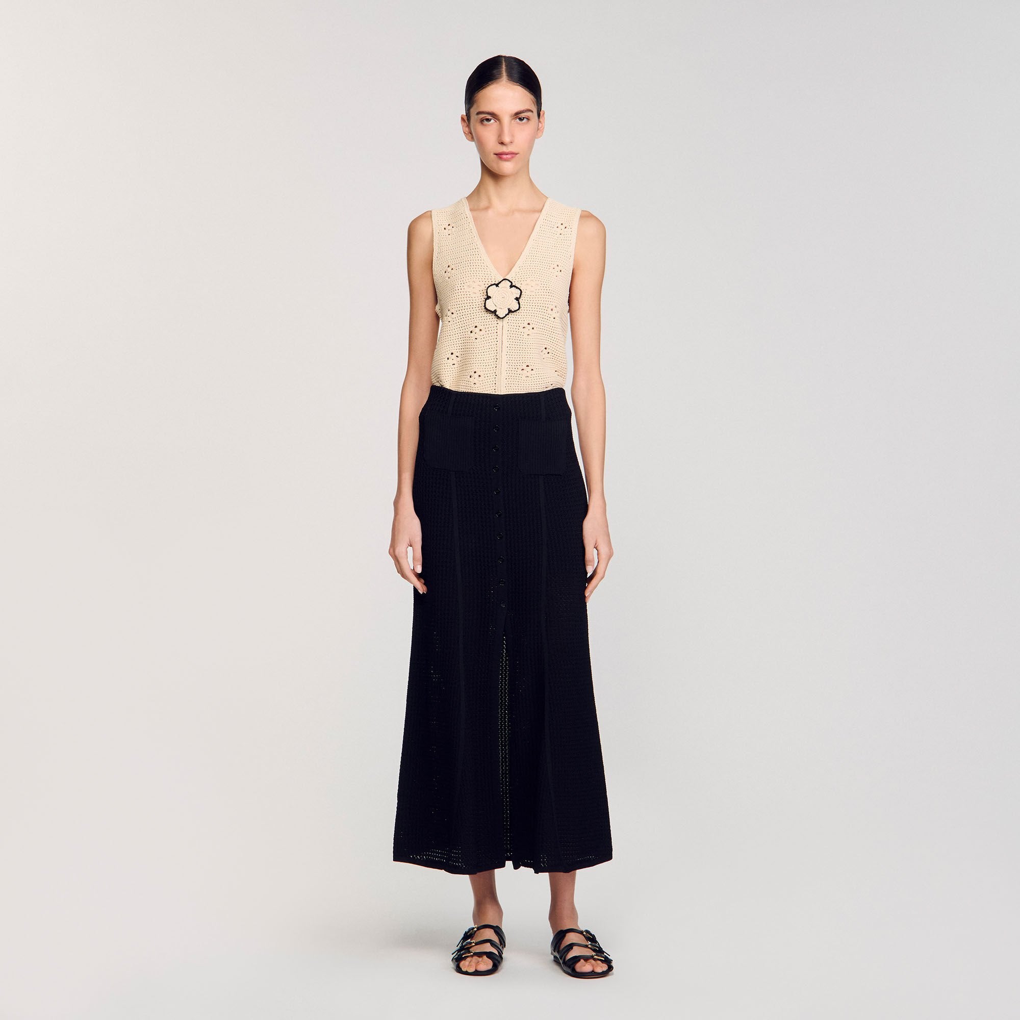 Maxi decorative knit skirt Black Sandro Women