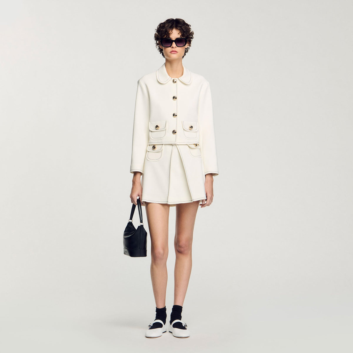 Mini box-pleated skirt Ecru Sandro Women