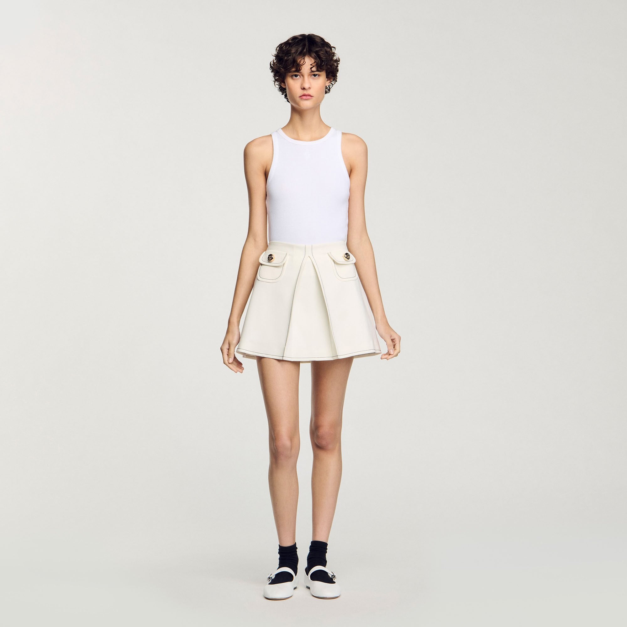 Mini box-pleated skirt Ecru Sandro Women