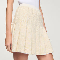 Mini tweed pleated skirt Ecru Sandro Women