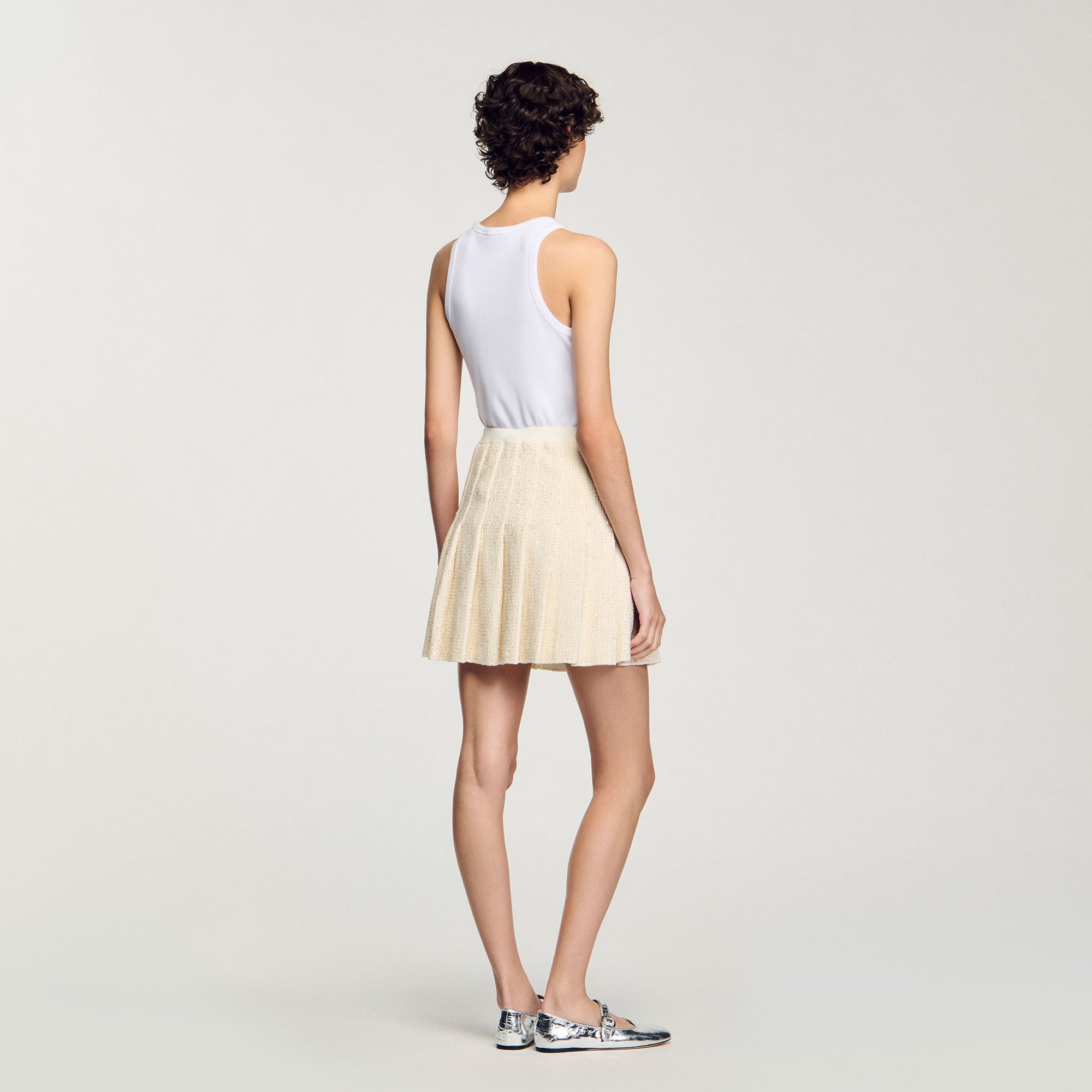 Mini tweed pleated skirt Ecru Sandro Women