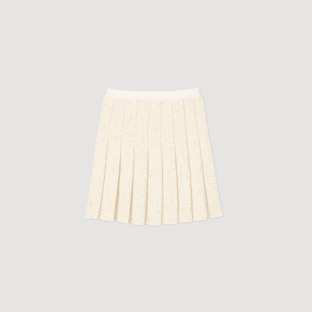 Mini tweed pleated skirt Ecru Sandro Women