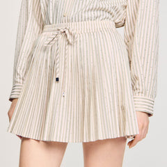 Rhinestone striped pleated skirt Khaki / Pink Sandro Women