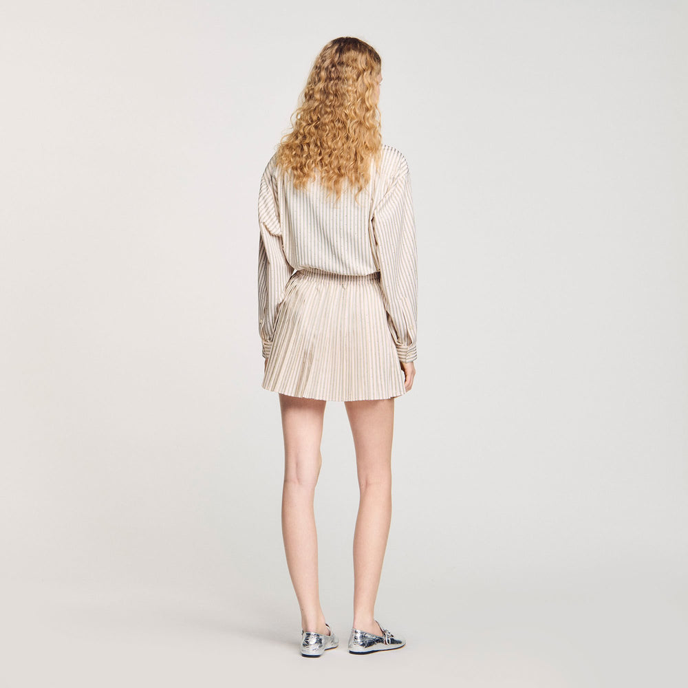 Rhinestone striped pleated skirt Khaki / Pink Sandro Women