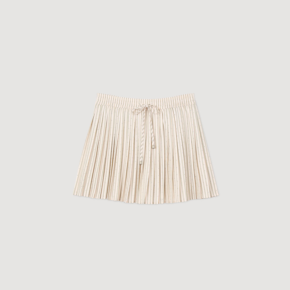 Rhinestone striped pleated skirt Khaki / Pink Sandro Women