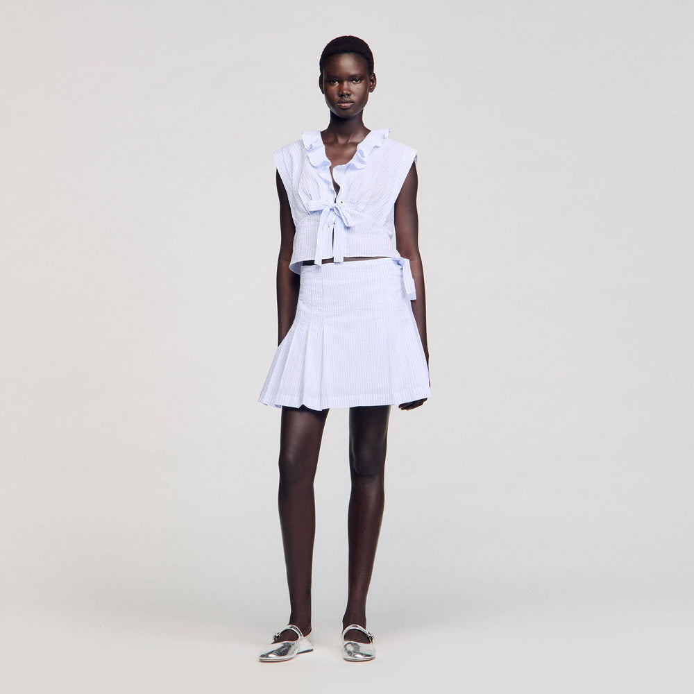 Mini striped skirt Ciel / Blanc Sandro Women