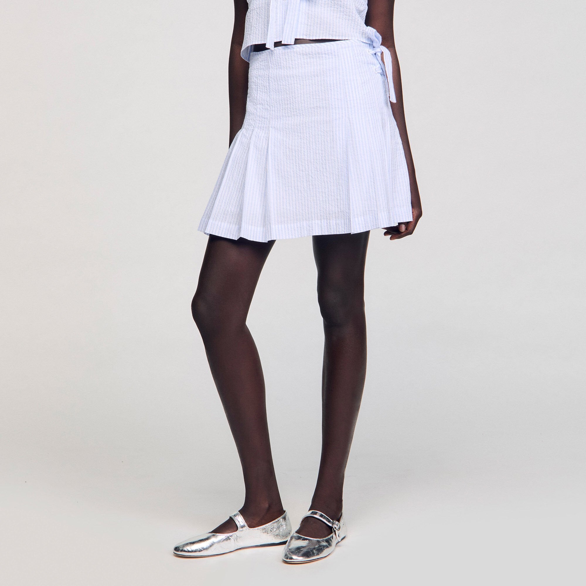 Mini striped skirt Ciel / Blanc Sandro Women
