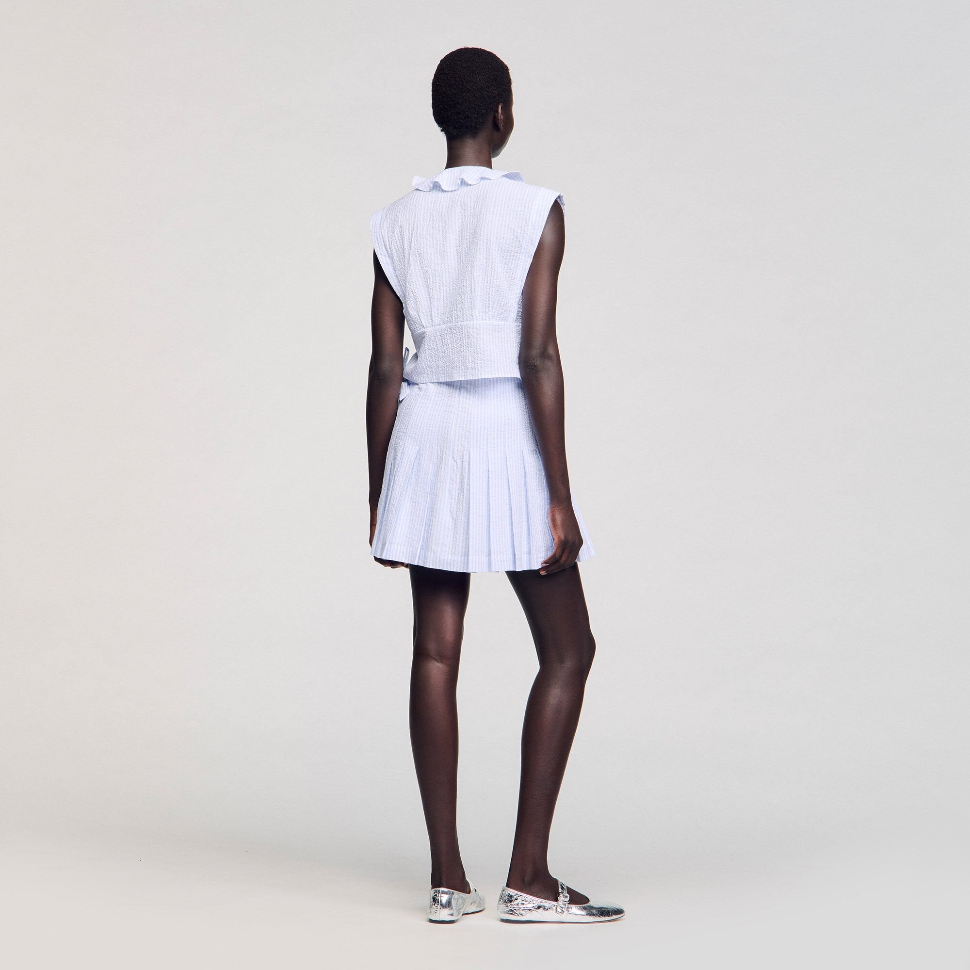Mini striped skirt Ciel / Blanc Sandro Women