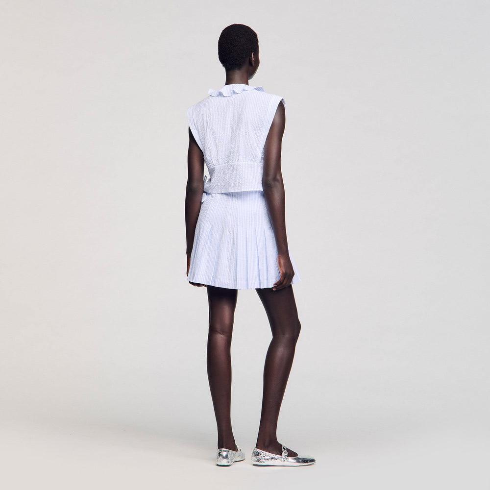 Mini striped skirt Ciel / Blanc Sandro Women