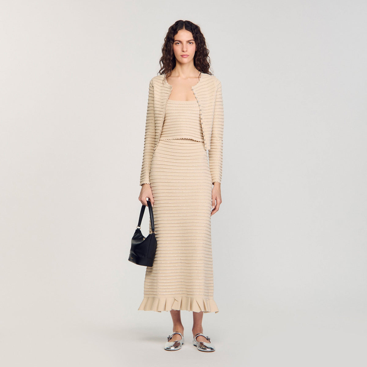 Rhinestone knit maxi skirt Beige Sandro Women