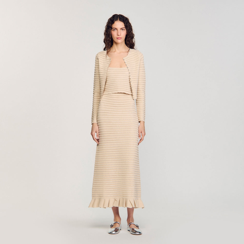 Rhinestone knit maxi skirt Beige Sandro Women