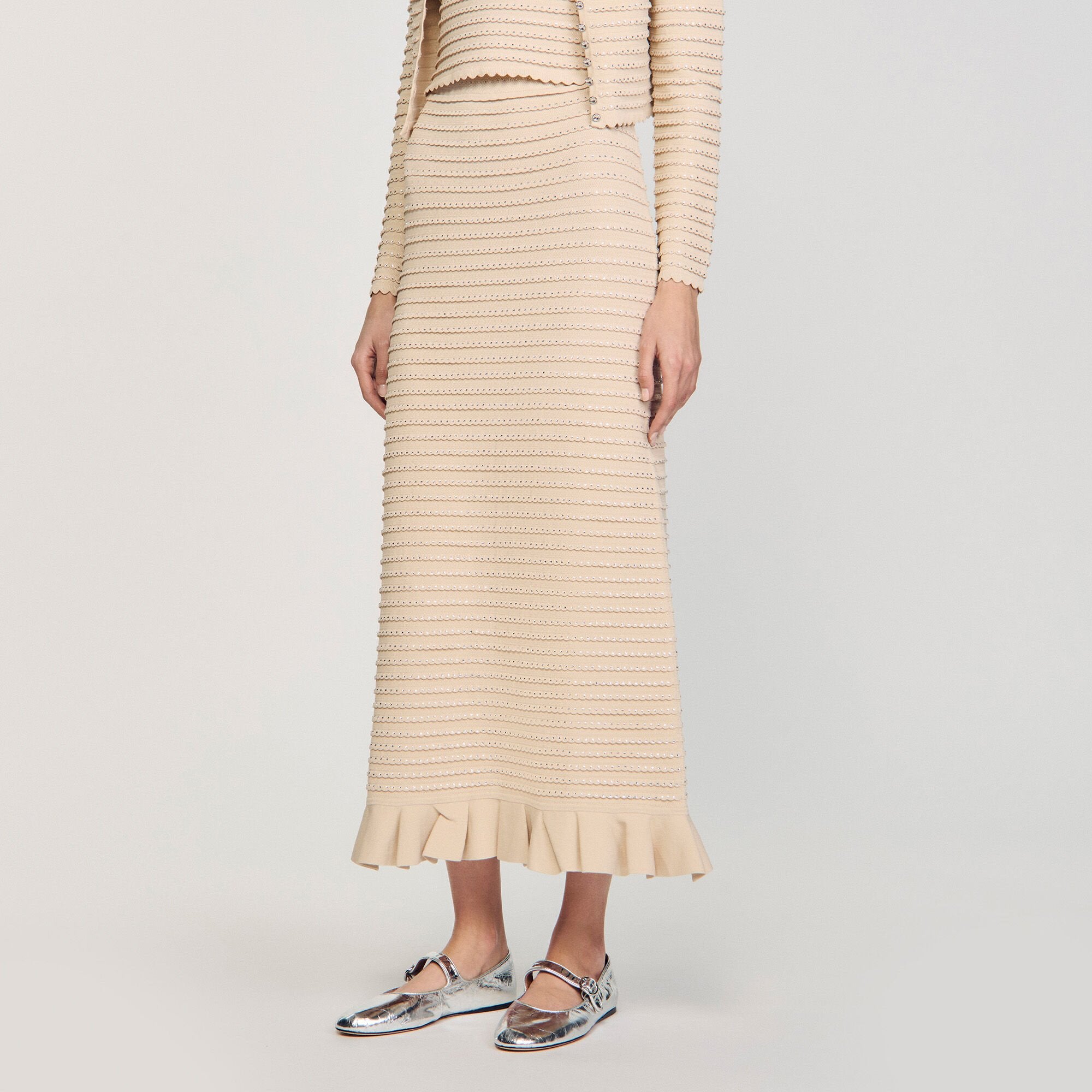 Rhinestone knit maxi skirt Beige Sandro Women
