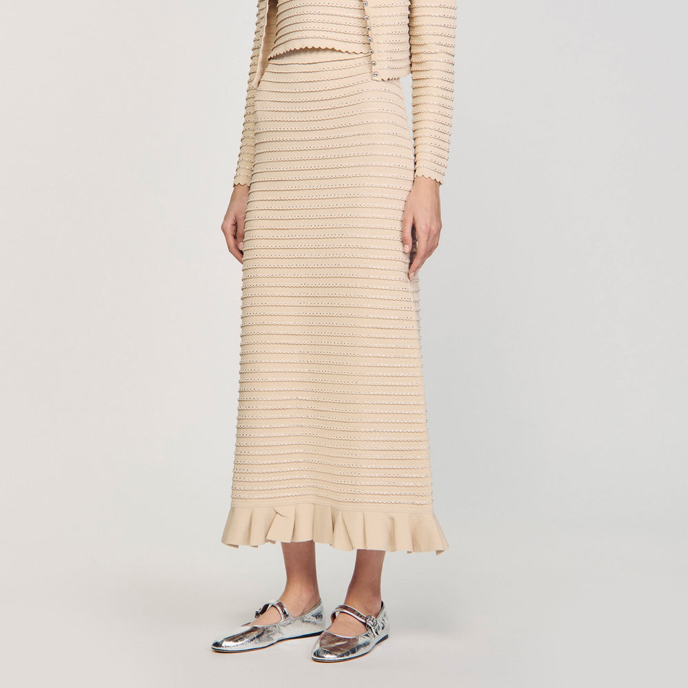 Rhinestone knit maxi skirt Beige Sandro Women