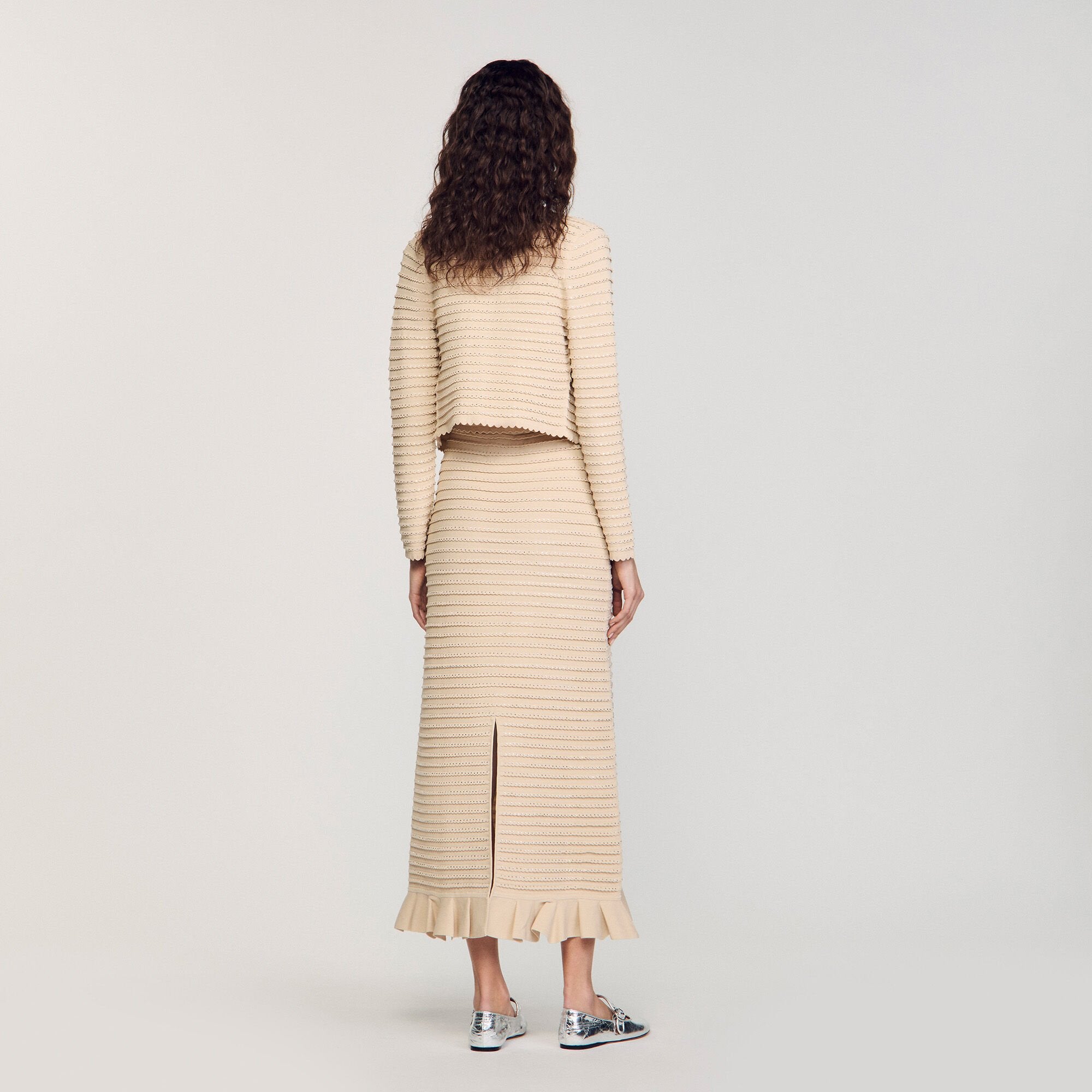 Rhinestone knit maxi skirt Beige Sandro Women