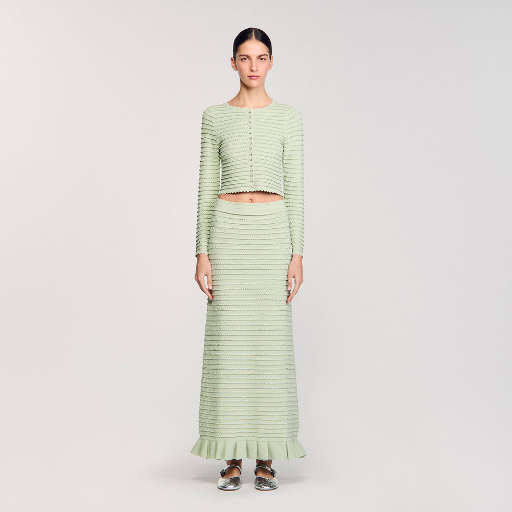 Rhinestone knit maxi skirt Almond Green Sandro Women