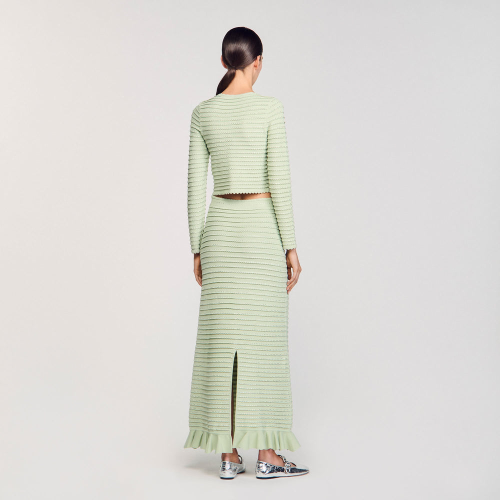 Rhinestone knit maxi skirt Almond Green Sandro Women