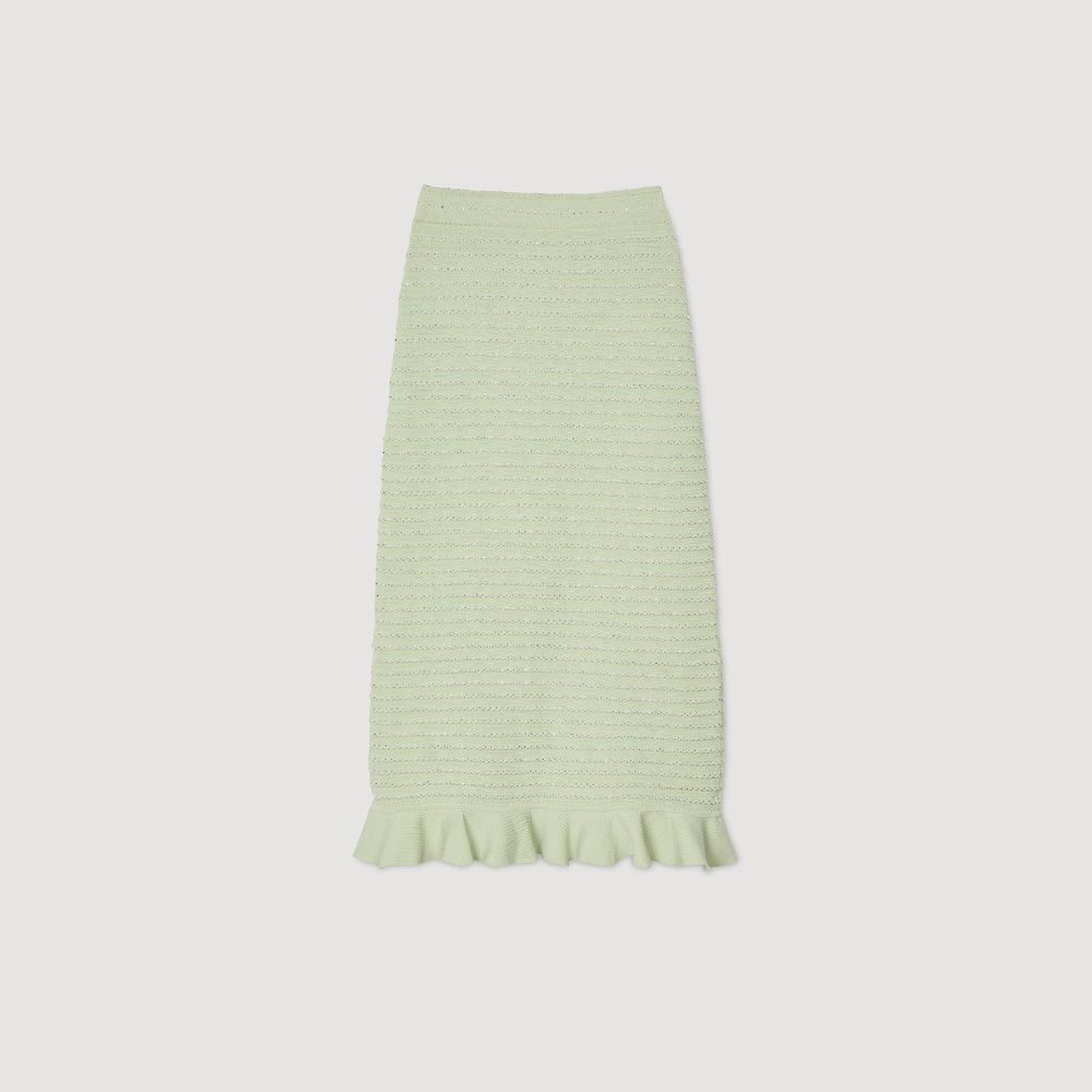 Rhinestone knit maxi skirt Almond Green Sandro Women