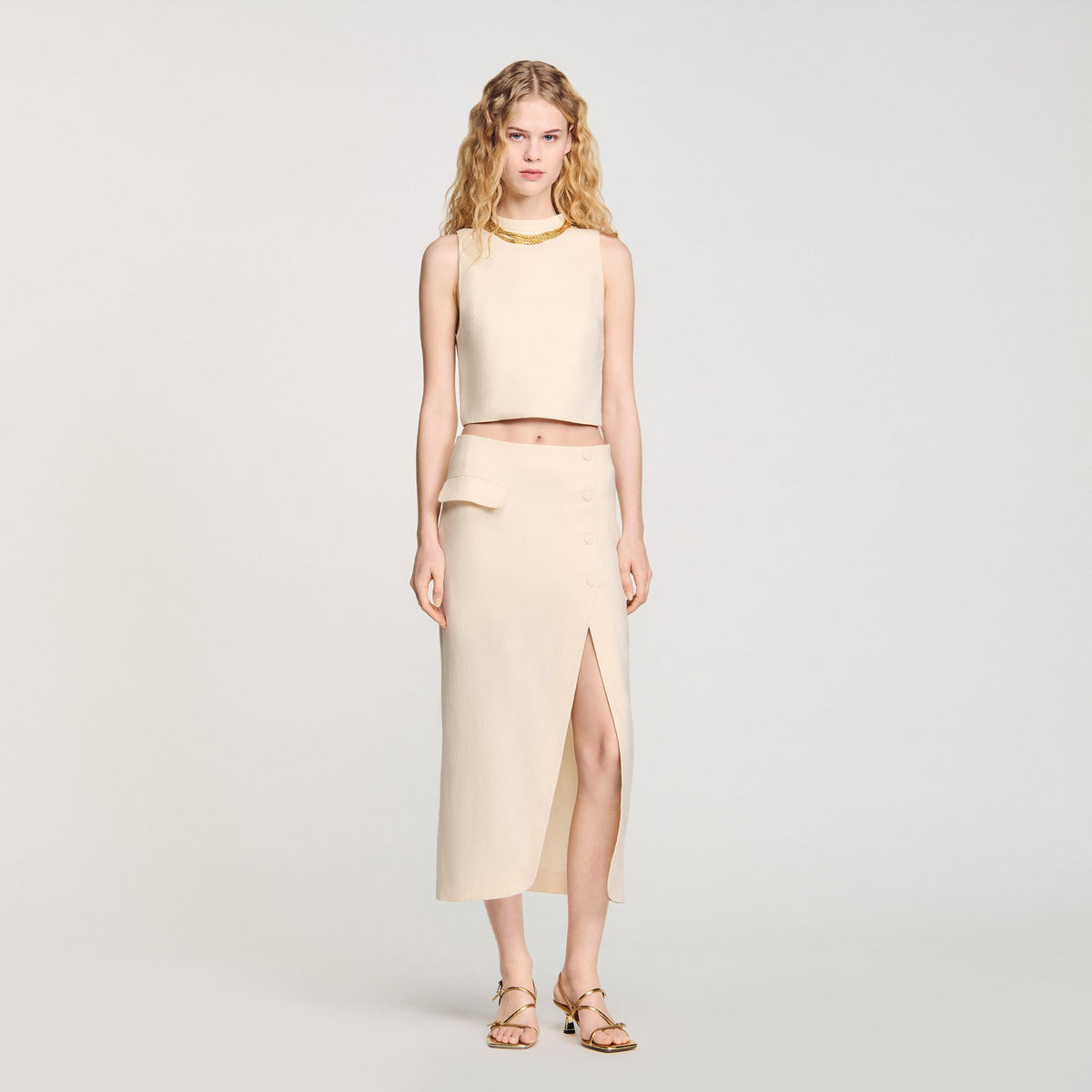 Maxi slit skirt Ecru Sandro Women