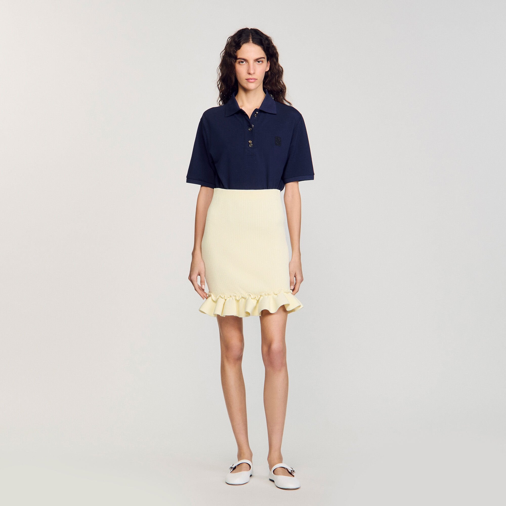 Knitted skirt with ruffle Light Yellow Sandro Women