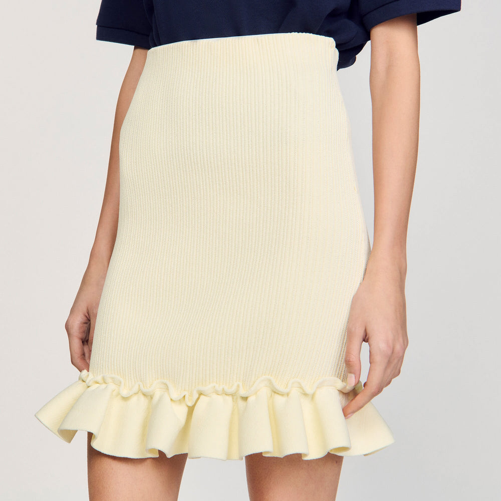 Knitted skirt with ruffle Light Yellow Sandro Women